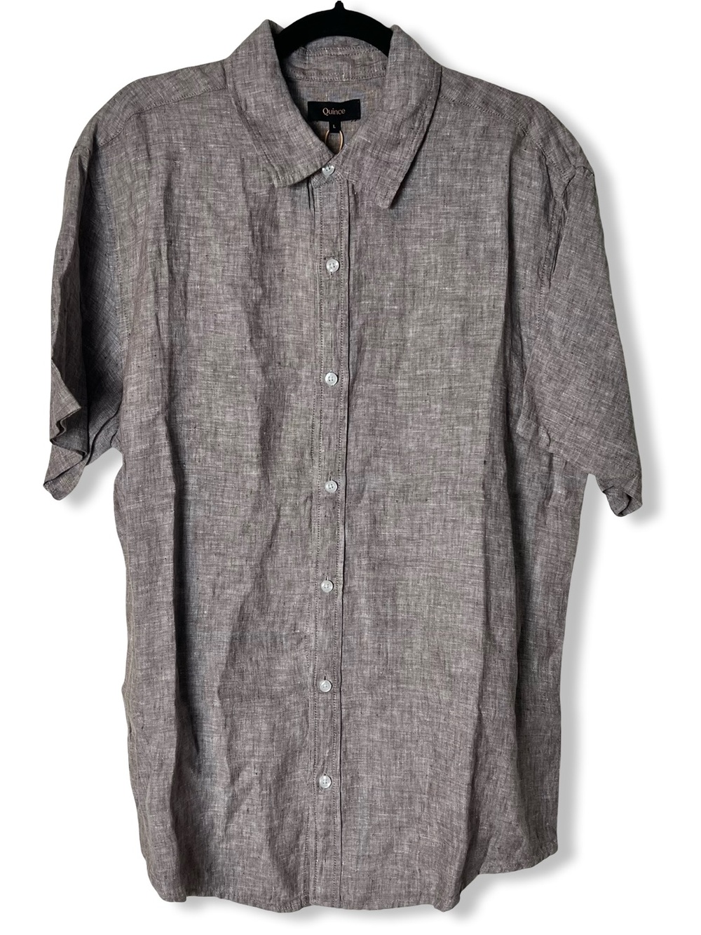 Quince Mens European Linen Relaxed Short Sleeve Shirt Heather Brown NWT Sz. L